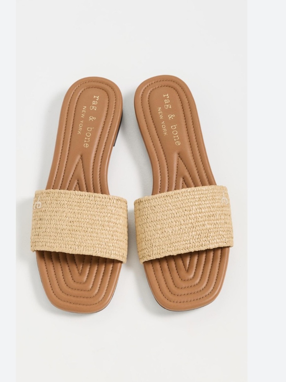 rag & bone Beige Raffia Strap Slide Sandals
